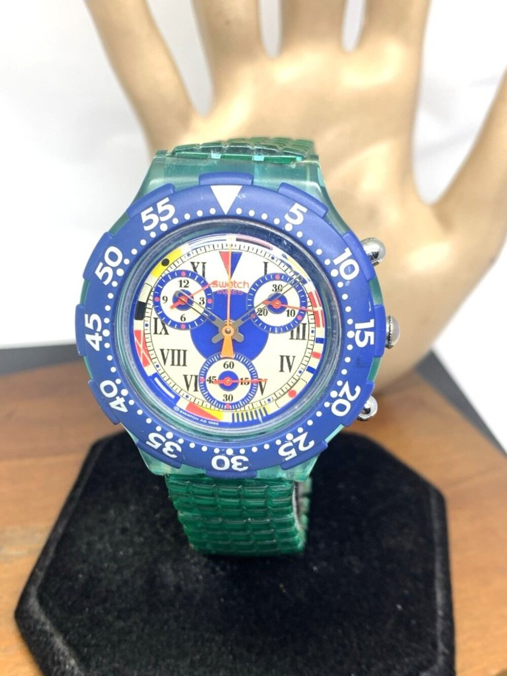 Swatch Men's Watch SBN101 Swiss Quartz Chronograph Vintage 1993 Blue Green 43mm